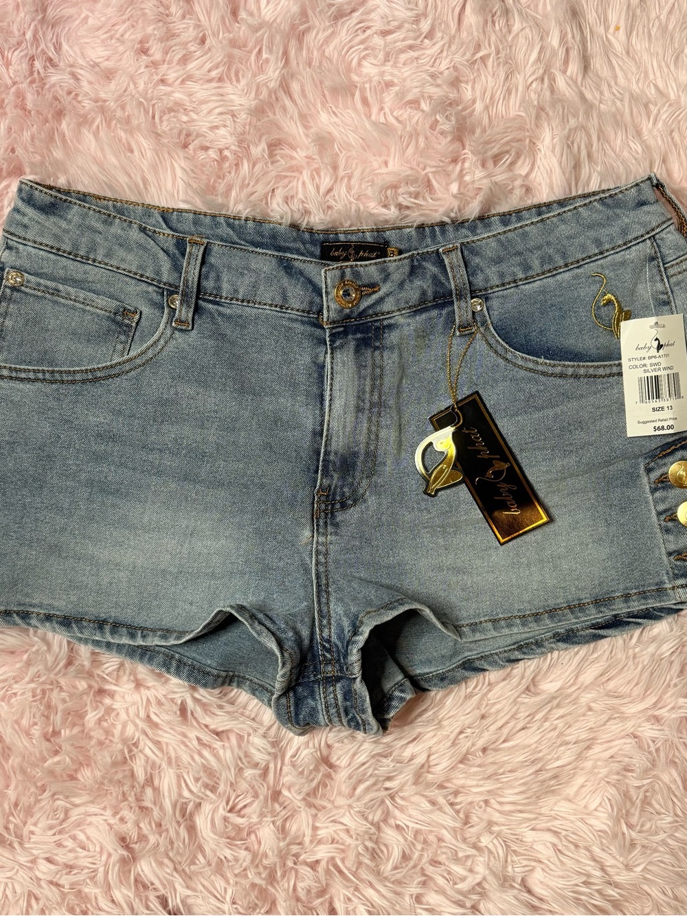 Baby Phat Light Blue Denim Shorts With Gold Details